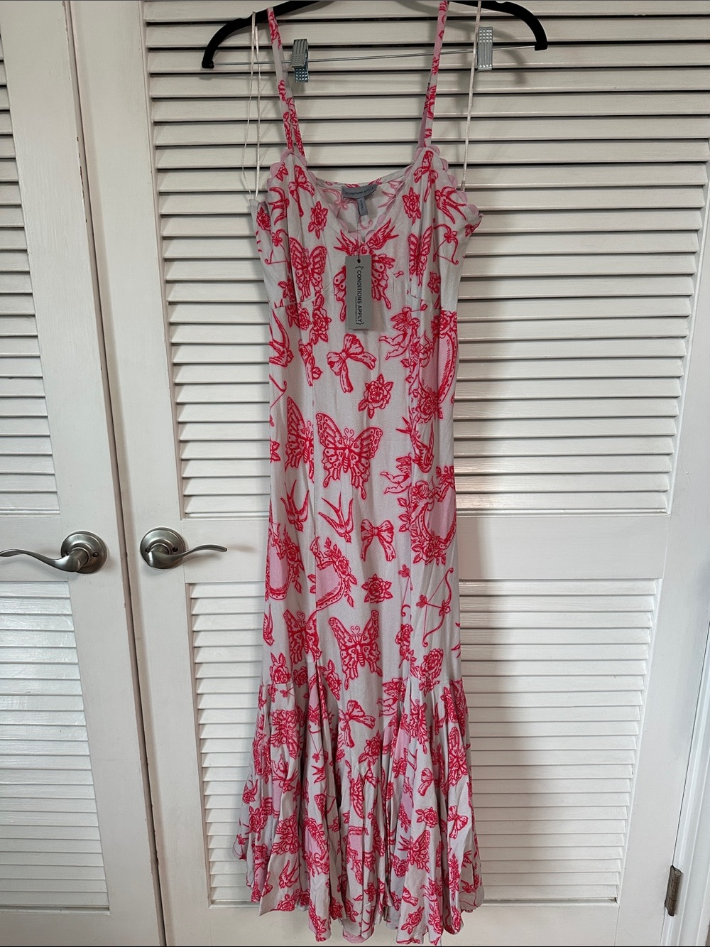 Anthropologie White Maxi Dress with Pink Butterfly Print